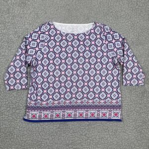 Talbots Top Womens 2X Paisley 3/4 Sleeve Boat Neck Shirt